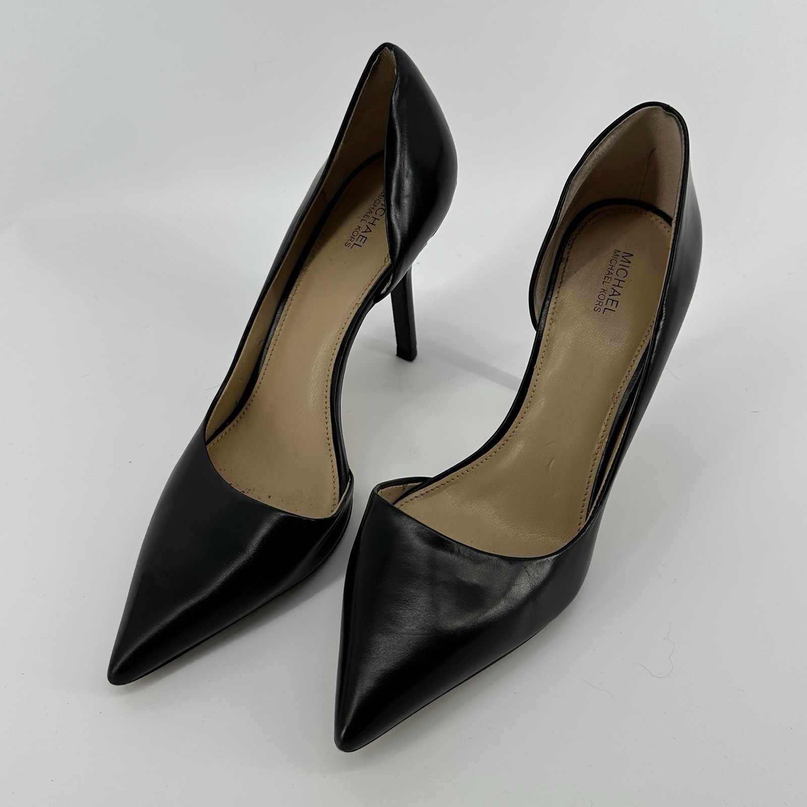 Michael Kors Black Leather Pointed Toe Heels Size 10 M Nathalie D'orsay Pumps